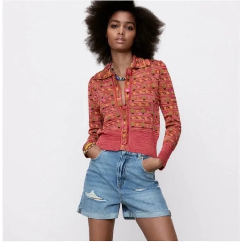 Zara KNIT JACQUARD JACKET - Picture 1 of 3